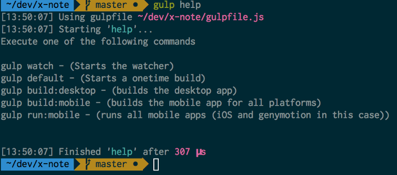 the gulp help output