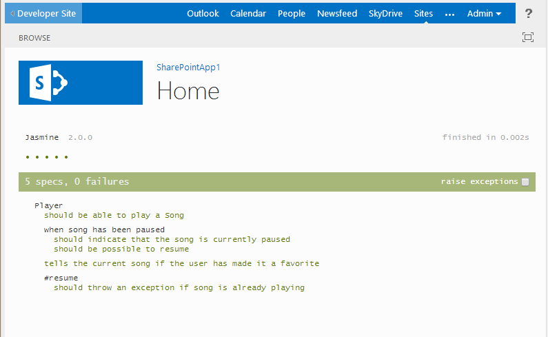 Jasmine’s test results directly in your App